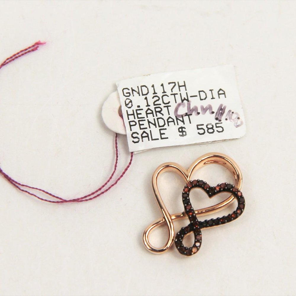 NWT 10KT ROSE GOLD & RED DIAMOND HEART PENDANT RETAIL $585